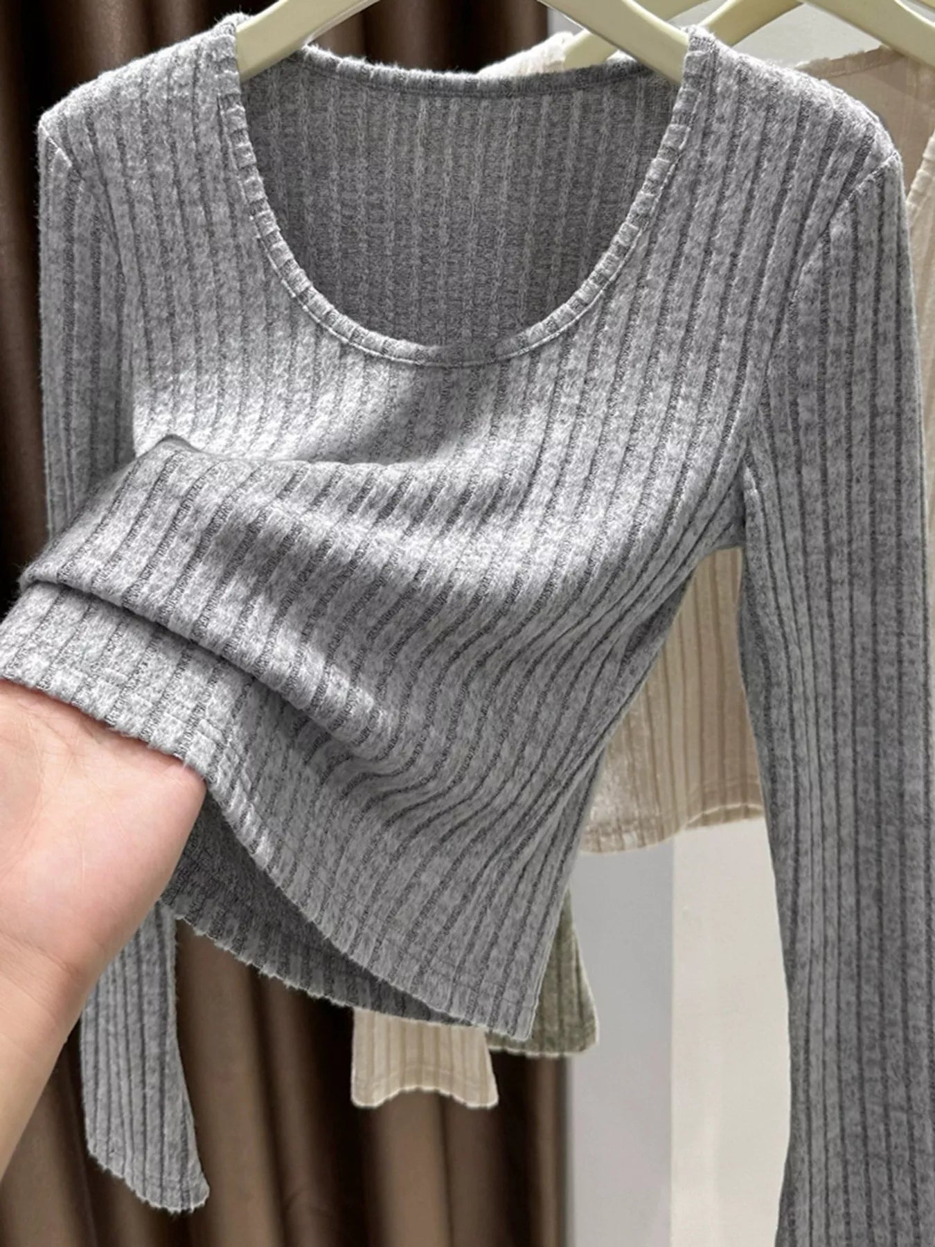 Trendsi Women's Ribbed Knit Slim Fit Long Sleeve T-Shirt