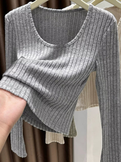 Trendsi Women's Ribbed Knit Slim Fit Long Sleeve T-Shirt