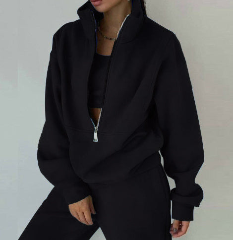 Sarah Express Fleece Sports Casual Three Piece Set Athleisure