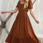 Women's Ruffled Bubble Sleeve Long Dress