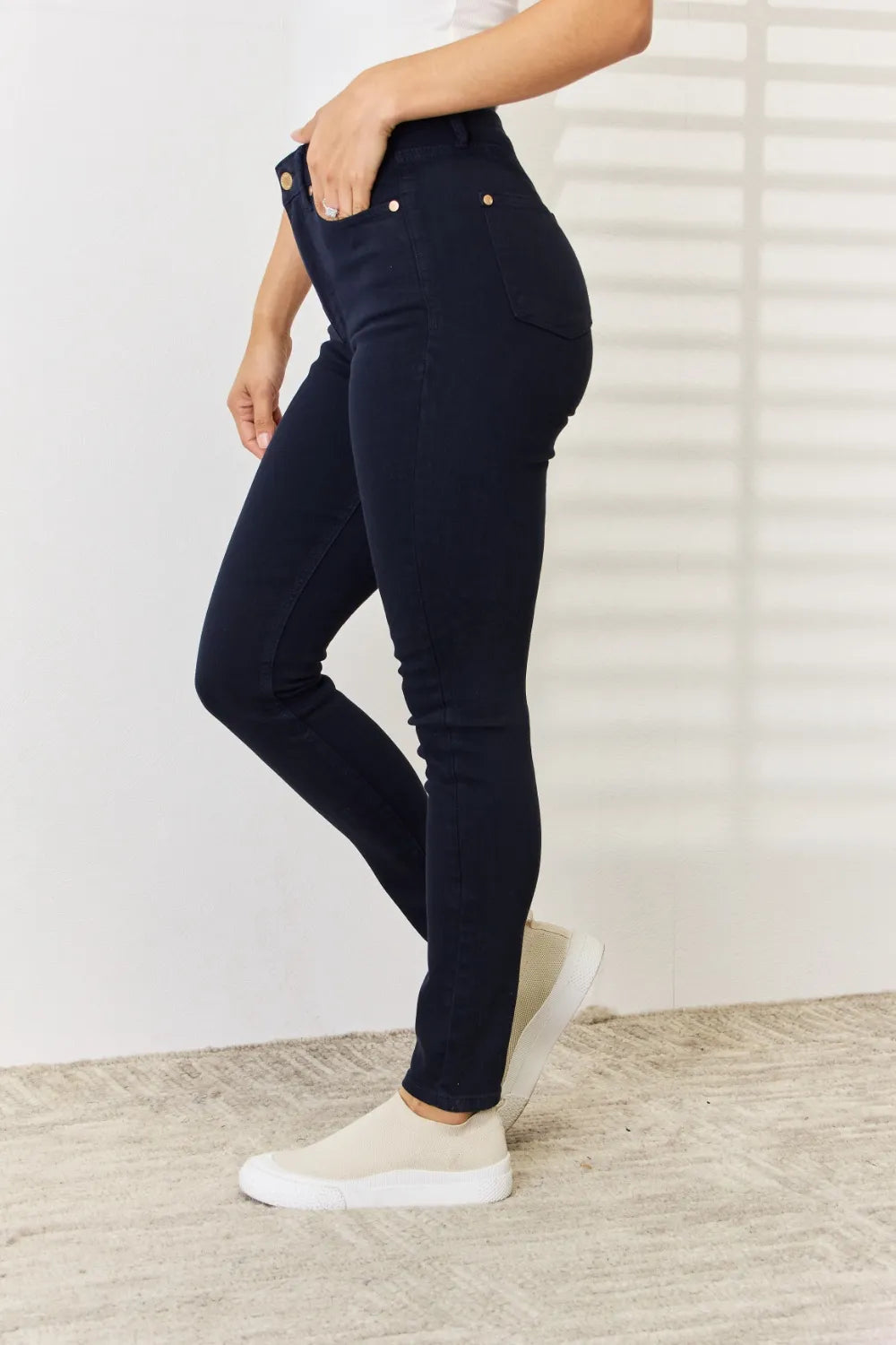 Sarah Express Women’s Plus Size Garment Dyed Tummy Control Skinny Jeans
