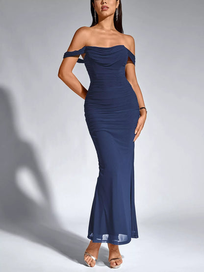 Sarah Express Women's Off-Shoulder Ruched Mermaid Maxi Dress