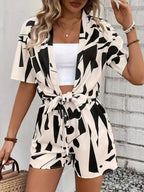 Sarah Express Women's Printed Open Front Cardigan and Shorts Set