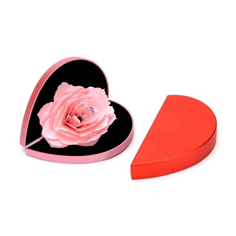 Sarah Express 3D Rose Flower Rotating Ring Box - Heart Shaped Jewelry Gift Box with Rotating Design
