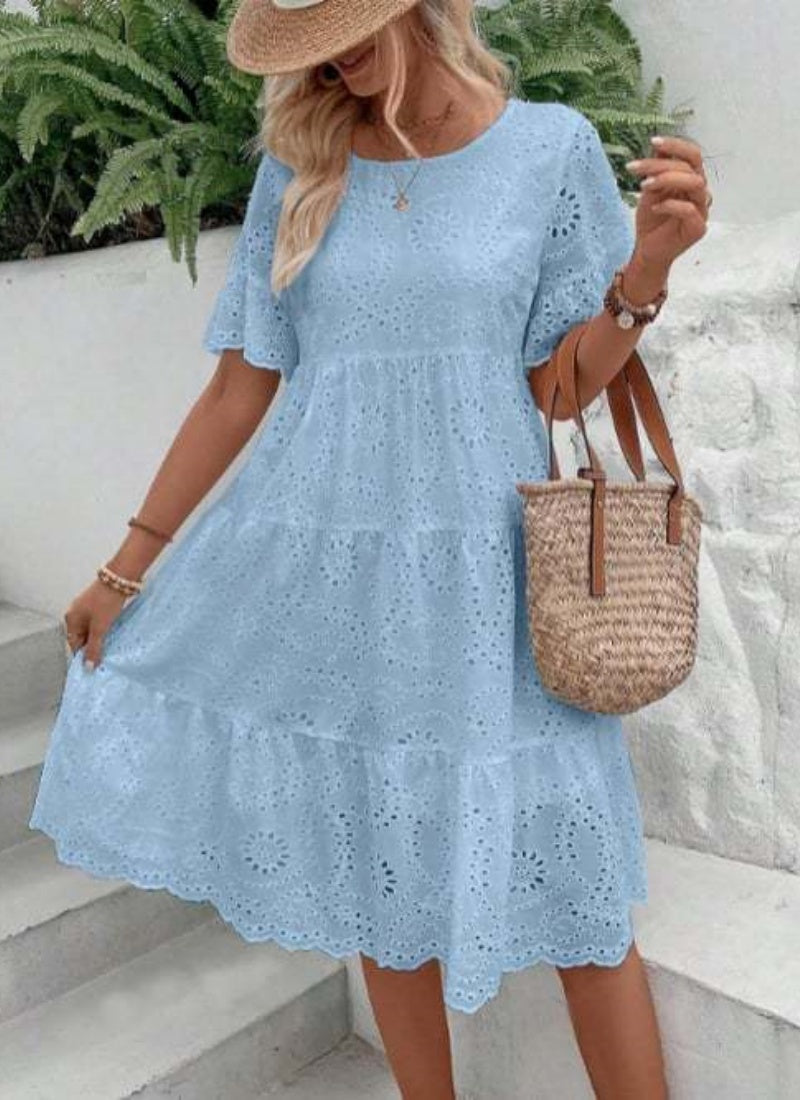 Sarah Express Women's Embroidered Floral Maxi Dress Ruffle Sleeve A-Line White Cotton Blend