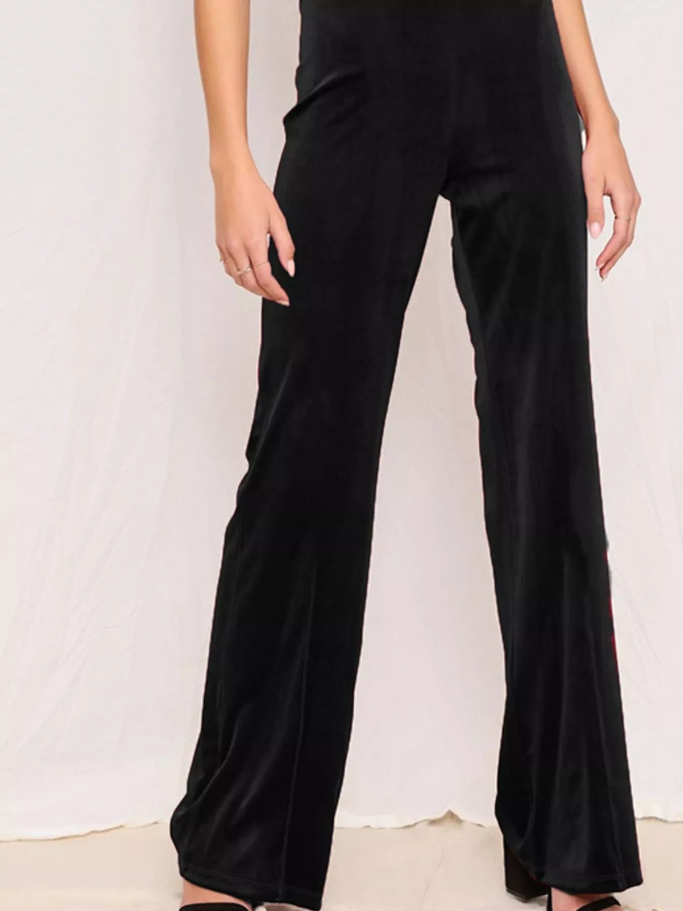 Sarah Express Women's Velvet Wide Leg Pants - High Waist Palazzo Trousers Plus Size Black