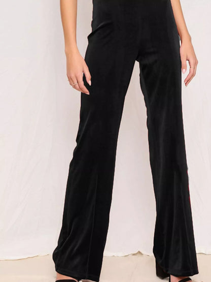 Sarah Express Women's Velvet Wide Leg Pants - High Waist Palazzo Trousers Plus Size Black