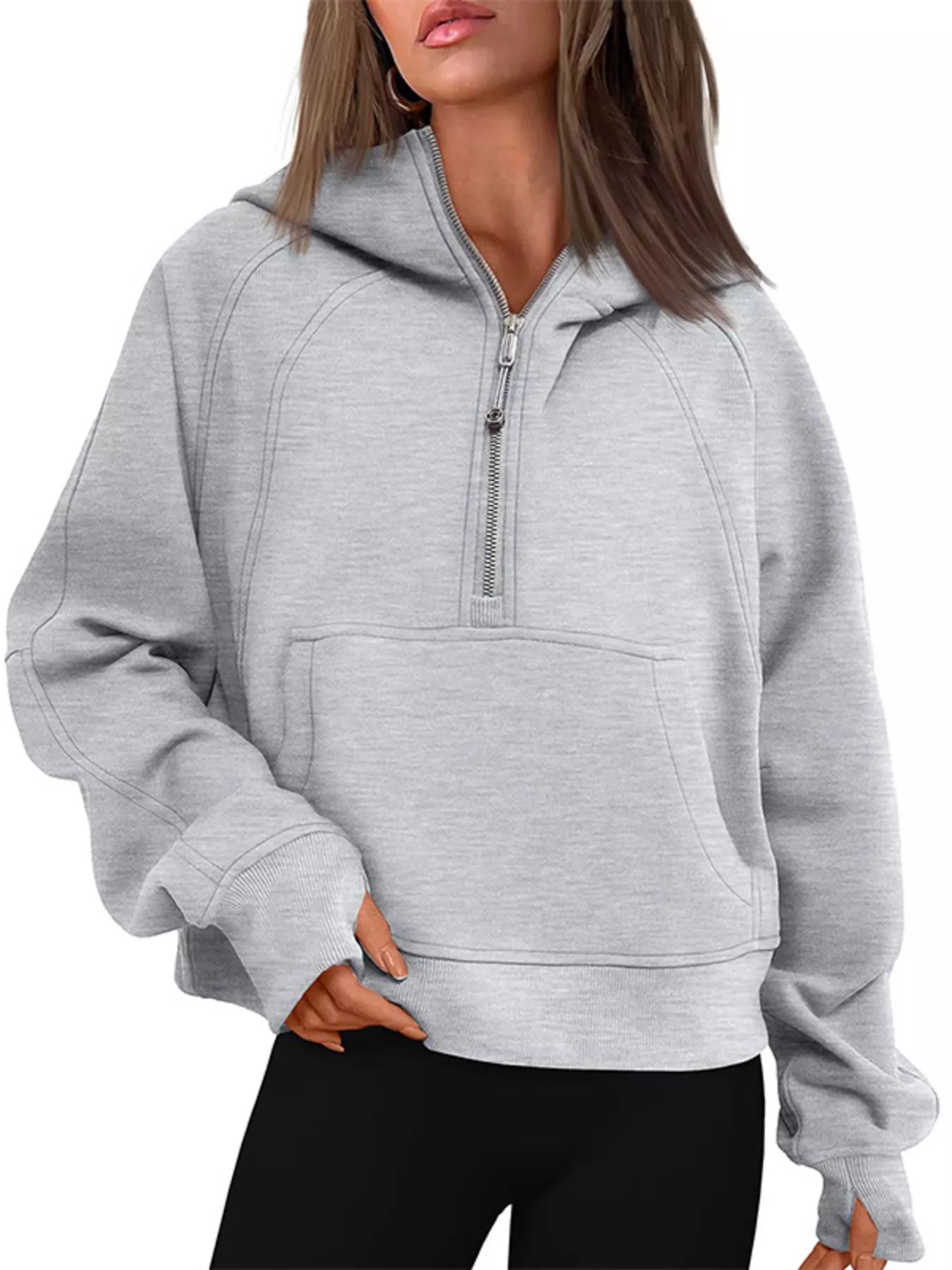 Sarah Express Women's Half-Zip Kangaroo Pocket Hoodie