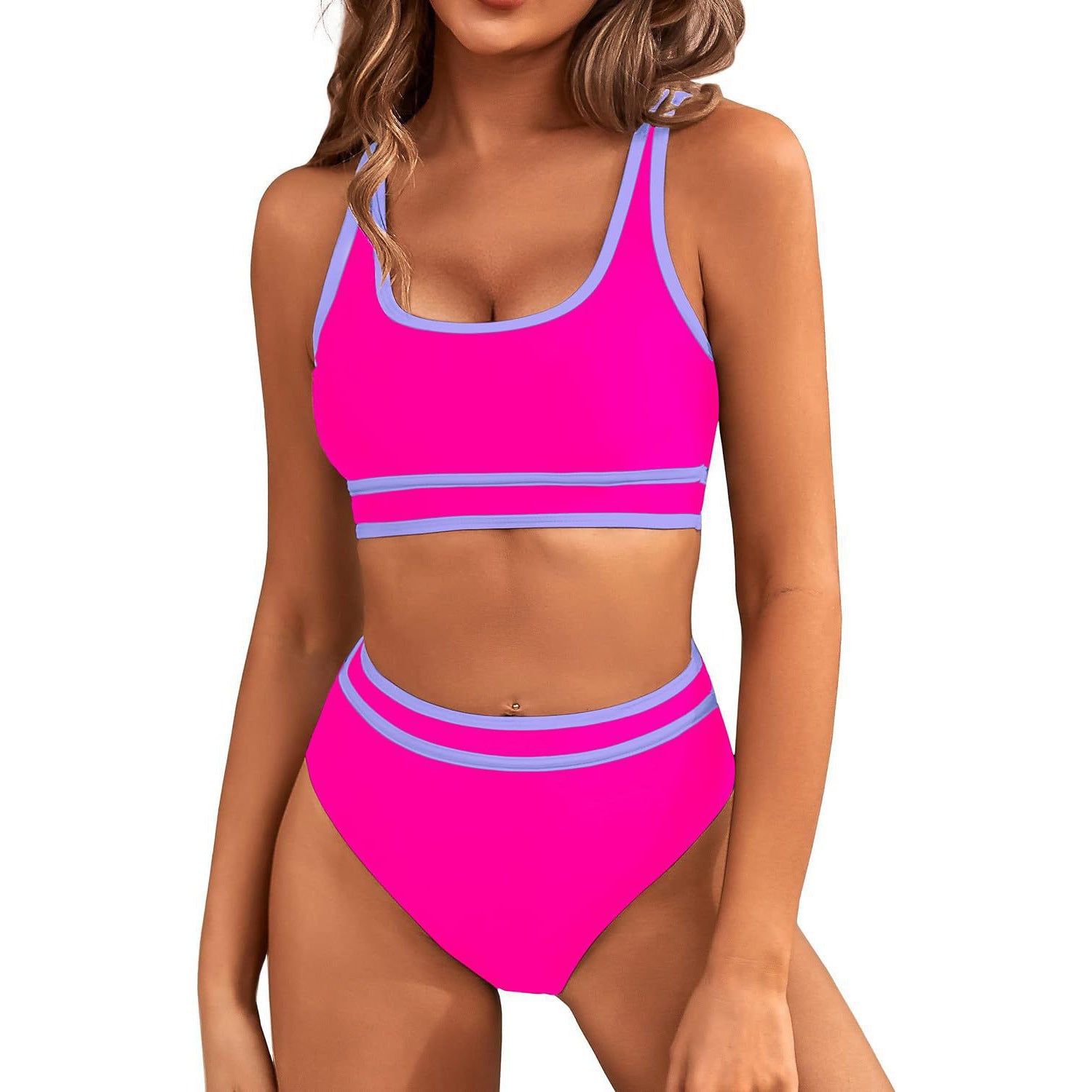 Sarah Express Women's Two-Piece Bikini Set - Tight-Fit Solid Color Swimsuit for Beach Swimming