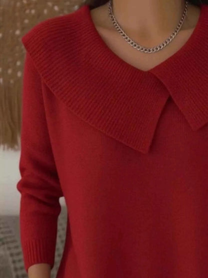 Sarah Express Women's Plus Size Solid Color Ribbed Hem Sweater - Casual Knitwear Top