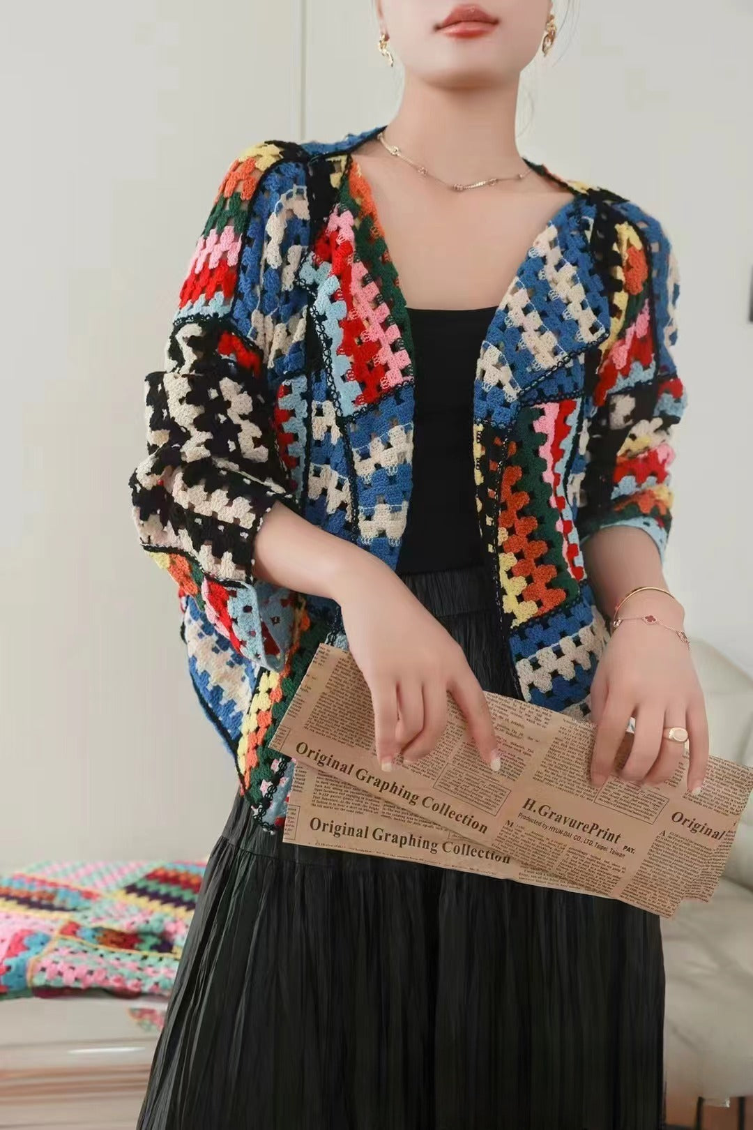Sarah Express Crochet Woven Cotton Cardigan Sweater Women's Lightweight Top