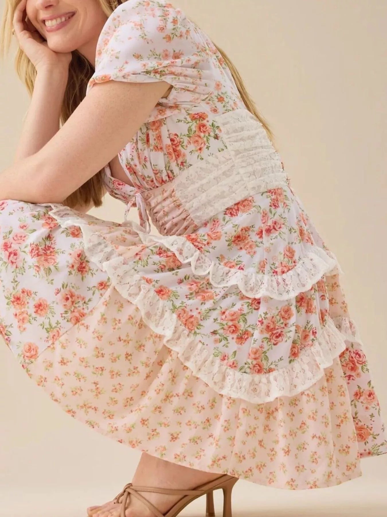 Sarah Express Women's Floral Puff Sleeve Tiered Mini Dress