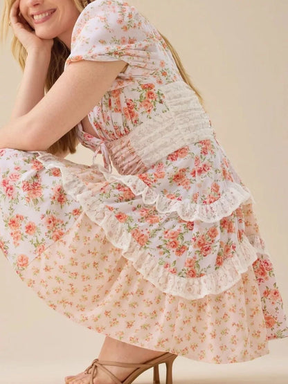 Sarah Express Women's Floral Puff Sleeve Tiered Mini Dress