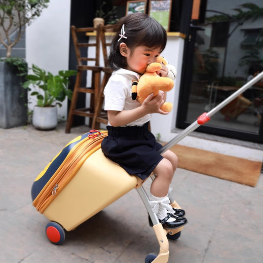 Sarah Express 2-in-1 Kids Ride-On Travel Suitcase & Stroller | Anime Canvas Carry-On with Brake Wheels | Expandable 45L