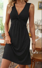 Sarah Express Twist Front V-Neck Dress Sleeveless Knit A-Line Midi Summer