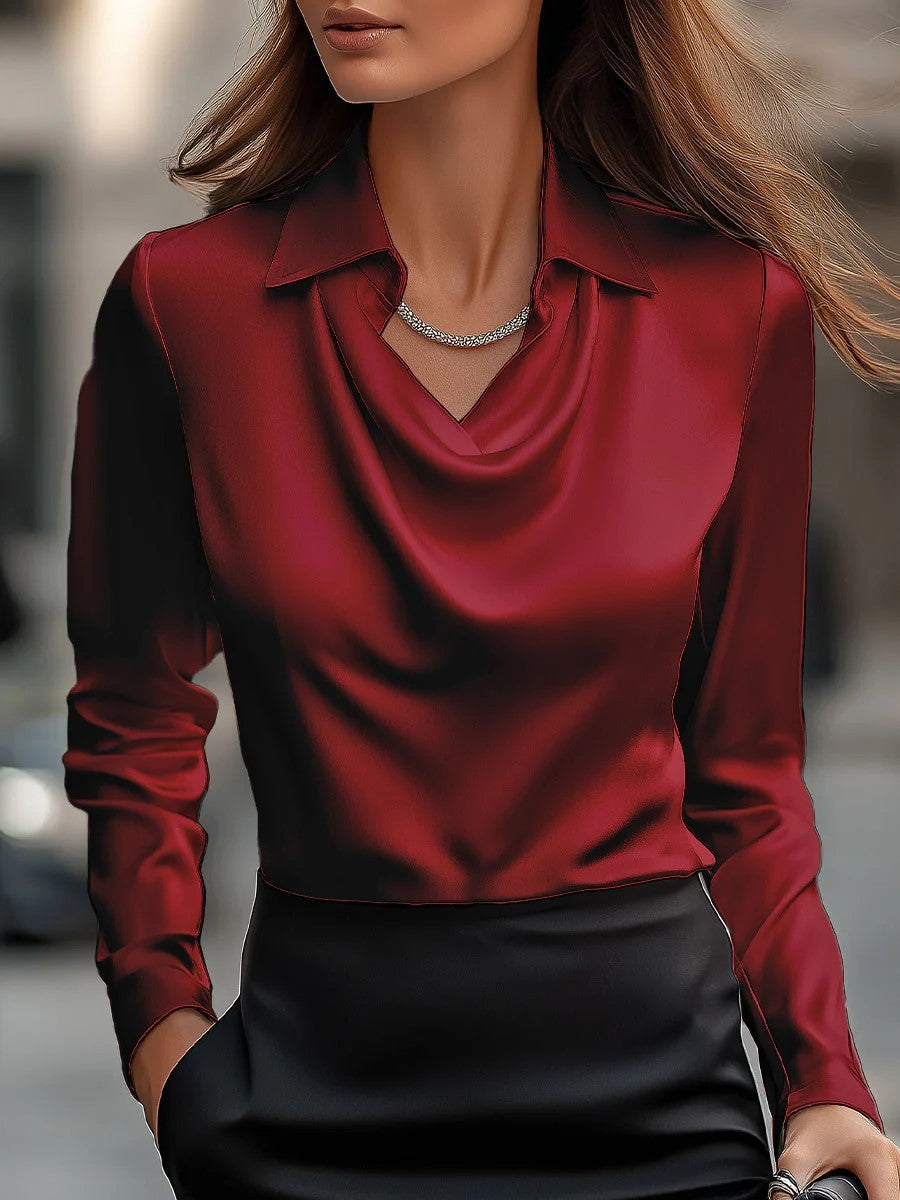 Sarah Express Women's Long Sleeve Shirt Irregular Drape Collar Polyester