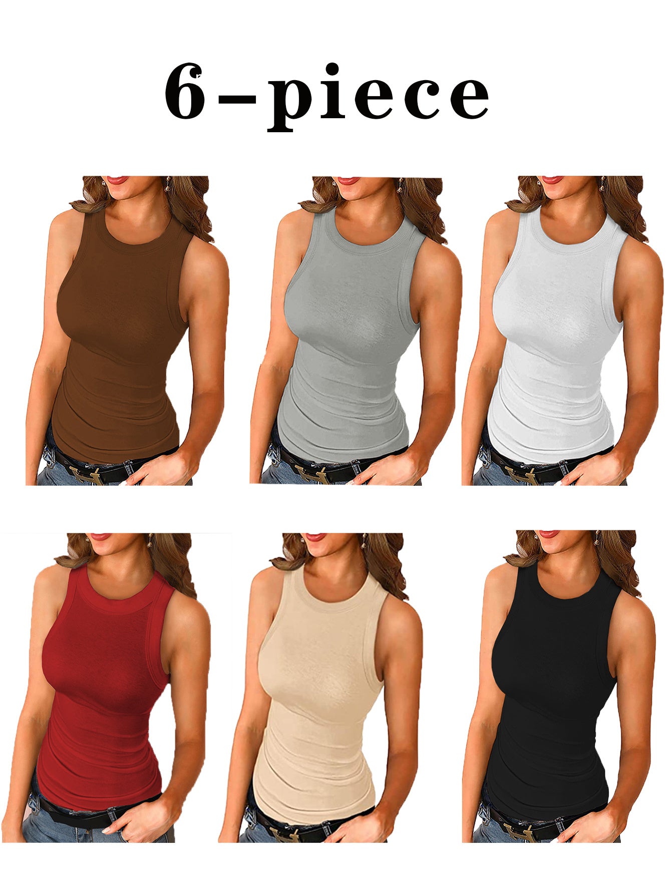 Sarah Express Women's Solid Color Round Neck Sleeveless Tank Top Slim Fit Vest