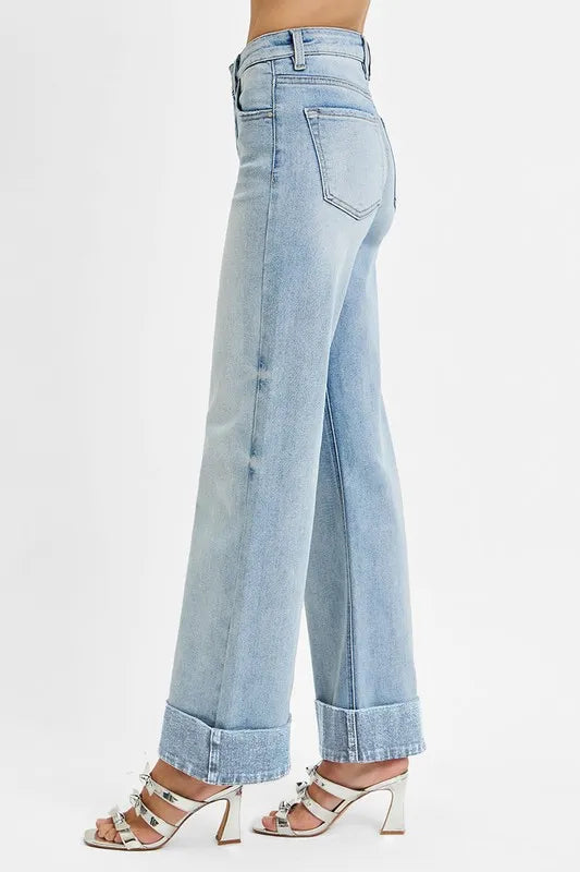 Sarah Express Women’s Plus Size Tummy Control High Rise Ankle Jeans with Wide Cuff
