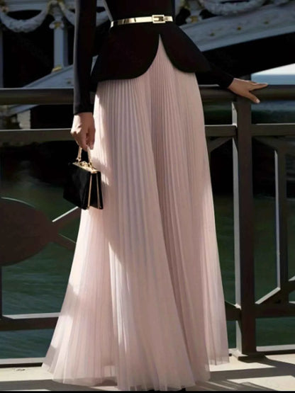 Sarah Express Women's Pleated Maxi Skirt - Elegant High Waist Long Skirt