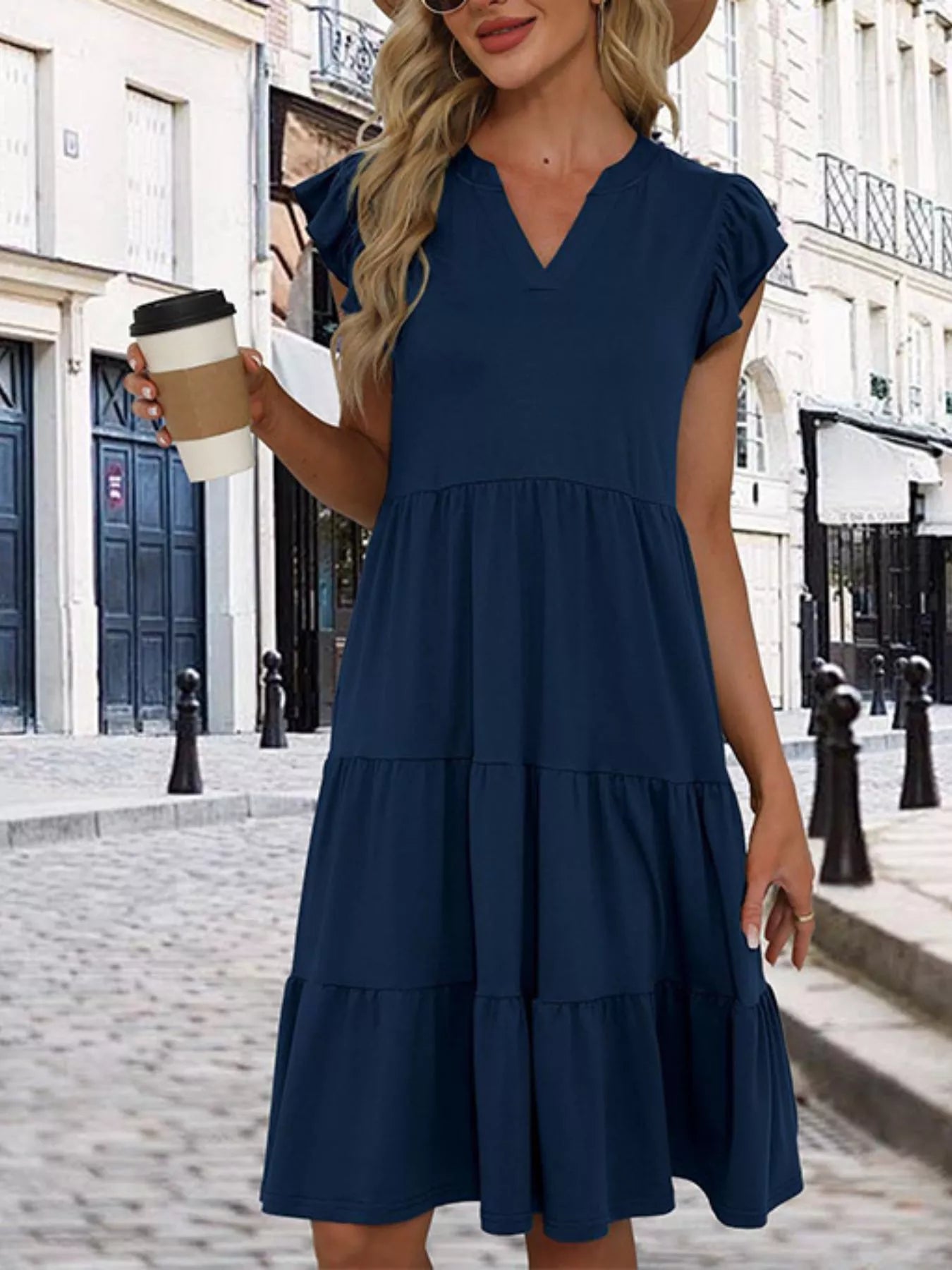 Sarah Express Women's Ruffle Sleeve Tiered Midi Dress