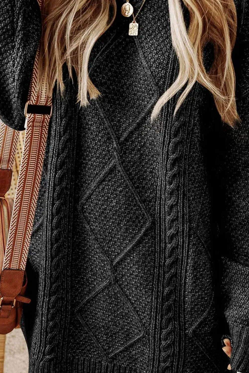 Sarah Express Women's Cable-Knit Sweater Dress Round Neck Long Sleeve Fall Winter Casual Comfort