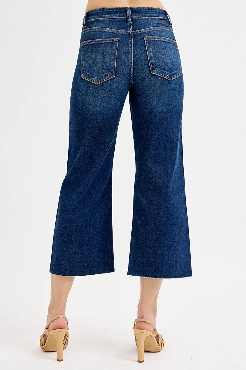 Sarah Express Women’s Plus Size Tummy Control Cropped Wide Leg Jeans
