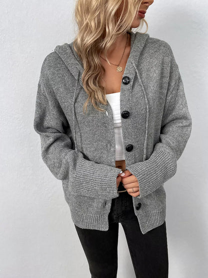 Sarah Express Women's Cozy Knit Hooded Button-Down Cardigan