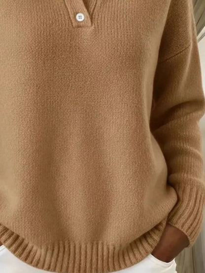 Sarah Express Women's Button Detail Drop Shoulder Sweater Plus Size Khaki