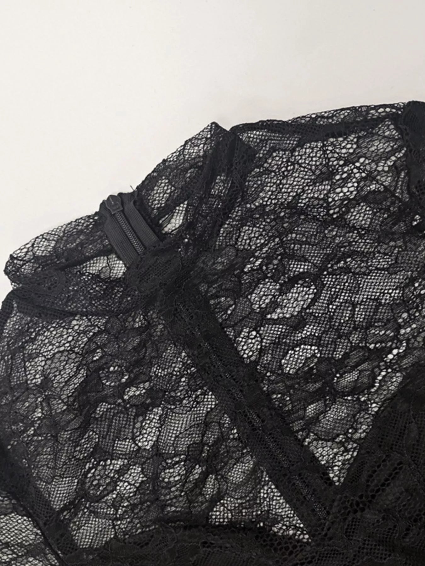 Sarah Express Women's Lace Sheer Mock Neck Long Sleeve Maxi Dress