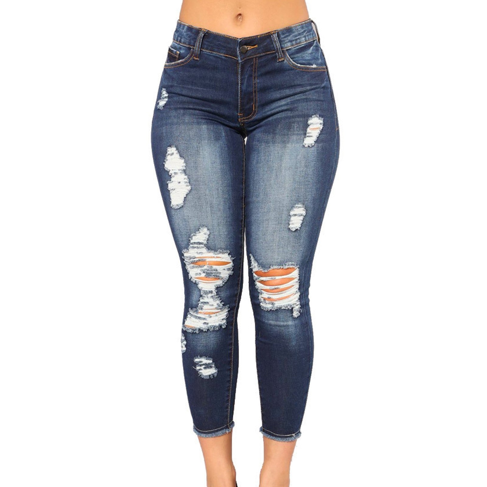 Sarah Express Distressed Skinny Jeans Elastic Mid-Rise Stretch Denim