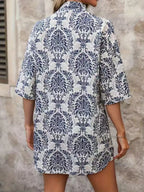 Sarah Express Women's Printed Open Front Cardigan and Shorts Set