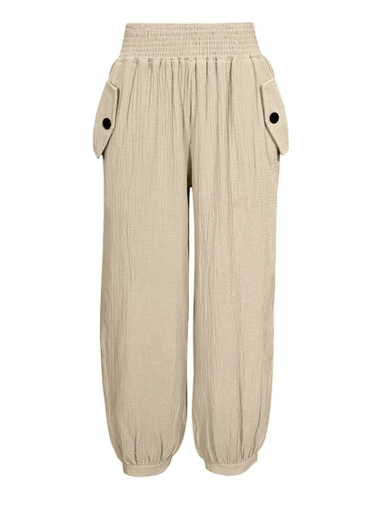 Sarah Express Women's Smocked Textured Casual Pants