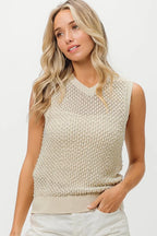 Sarah Express Women's Knitted Beaded Pearl V Neck Sleeveless Top