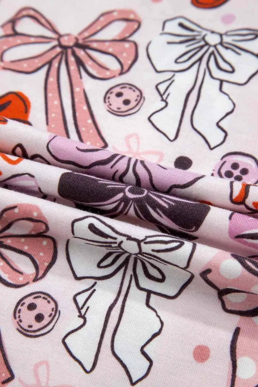 Sarah Express Women's Bow Print Short Sleeve Pajama Set - Button Front Shirt & Pants Sleepwear