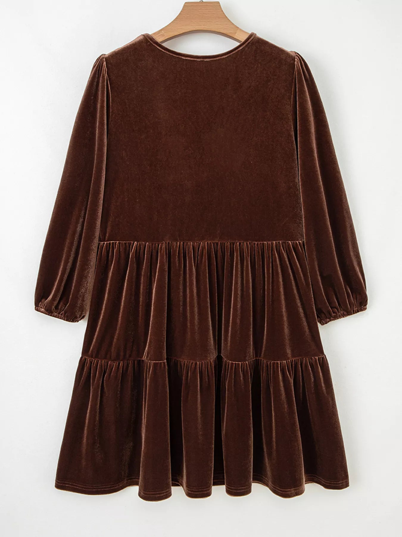 Sarah Express Women's Velvet V Neck Long Sleeve Tiered Mini Dress - Solid Color