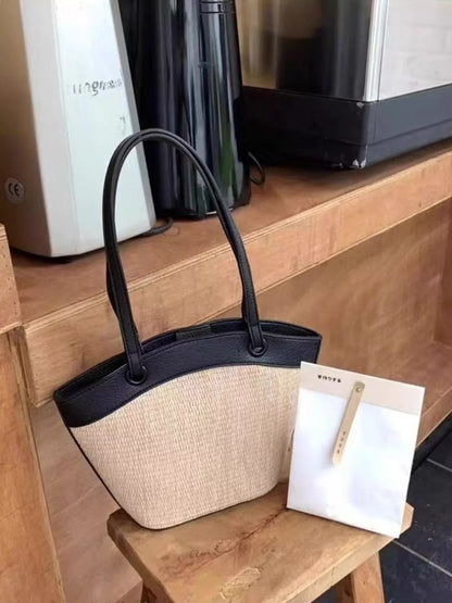 Sarah Express Women's Contrast Trim Straw Shoulder Bag