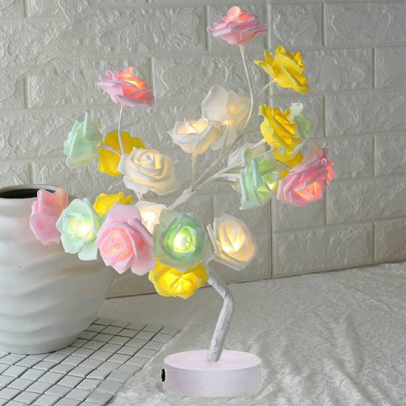 Sarah Express Rose Flower LED Table Lamp - USB Battery Operated Bonsai Tree Night Light for Bedroom Home Decor Color white
