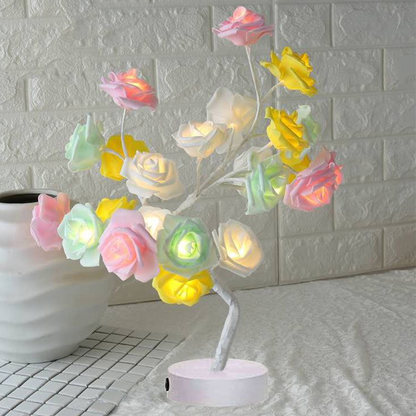 Sarah Express Rose Flower LED Table Lamp - USB Battery Operated Bonsai Tree Night Light for Bedroom Home Decor Color white