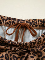 Sarah Express Women's Leopard Print Contrast Trim Long Sleeve Top and Pants Set