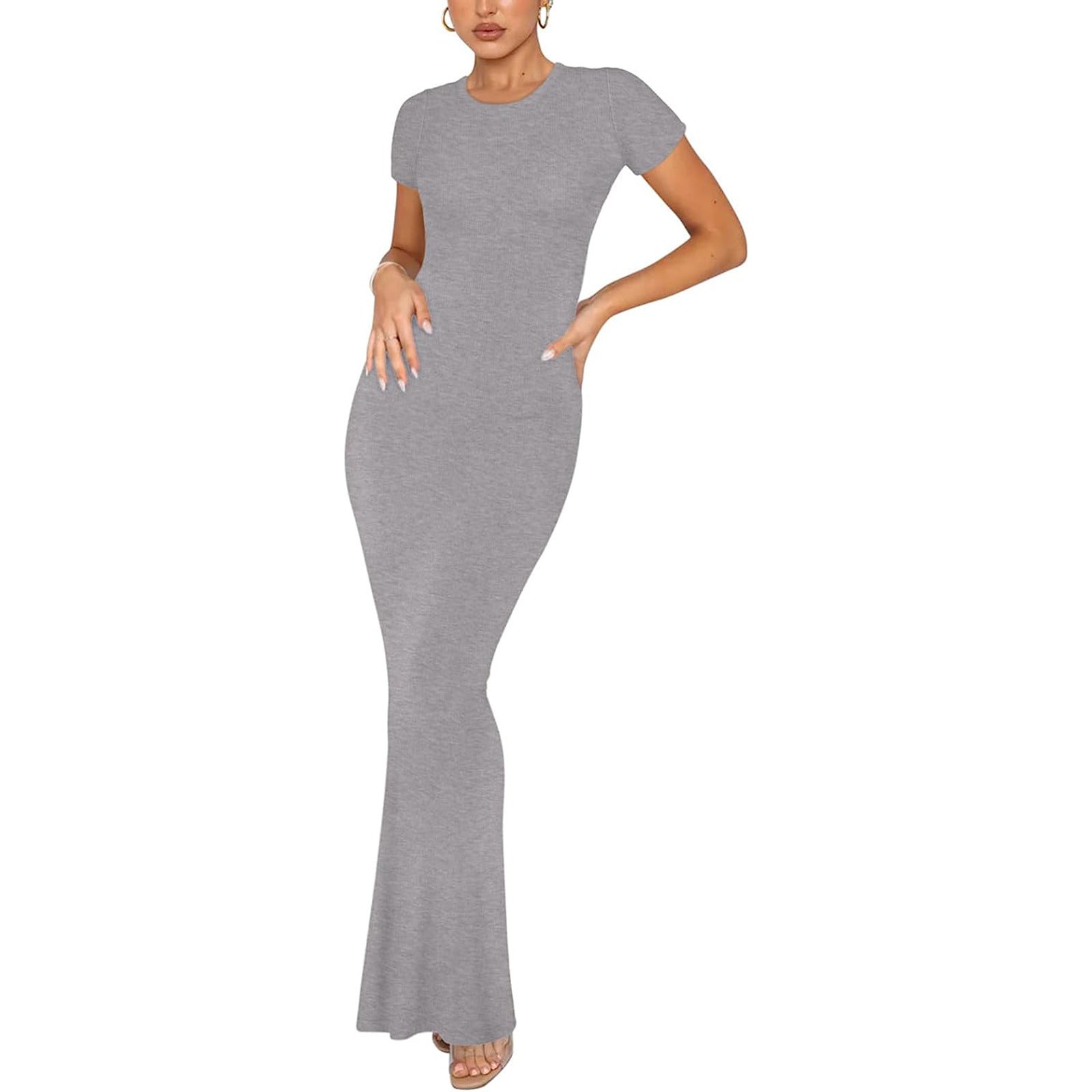 Women's Bodycon Maxi Dress Short Sleeve Round Neck
