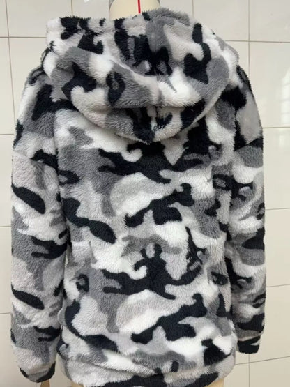 Sarah Express Women's Fuzzy Camo Zip-Up Hoodie