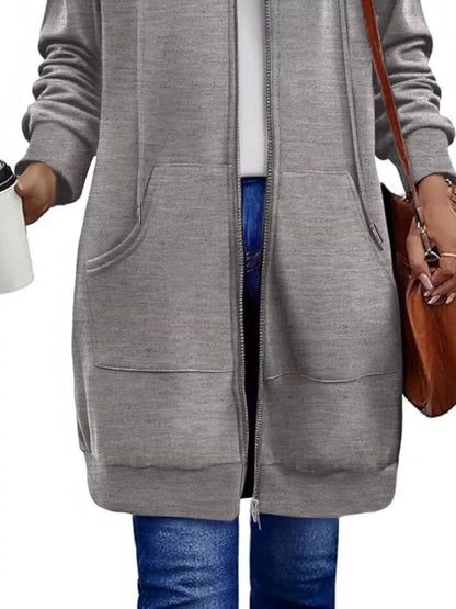Sarah Express Women's Casual Longline Zip-Up Hooded Outerwear