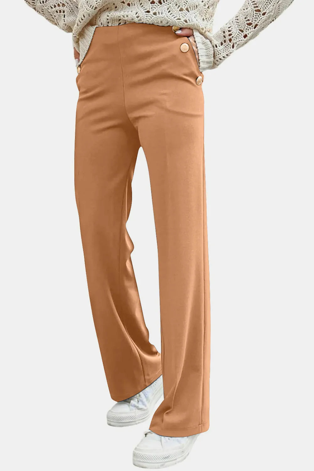 Sarah Express Women's Decorative Button High Rise Pants Sherbet