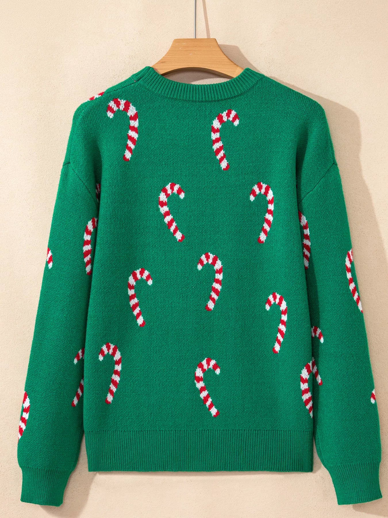 Sarah Express Women's Christmas Candy Cane Holiday Drop Shoulder Sweater