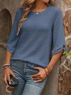 Sarah Express Women's Waffle-Knit Round Neck Knit Top