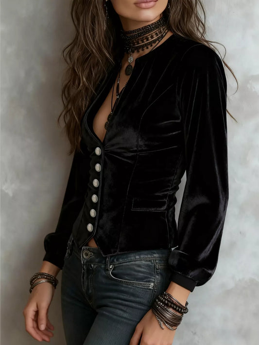 Sarah Express Women's Velvet Button-Down Jacket