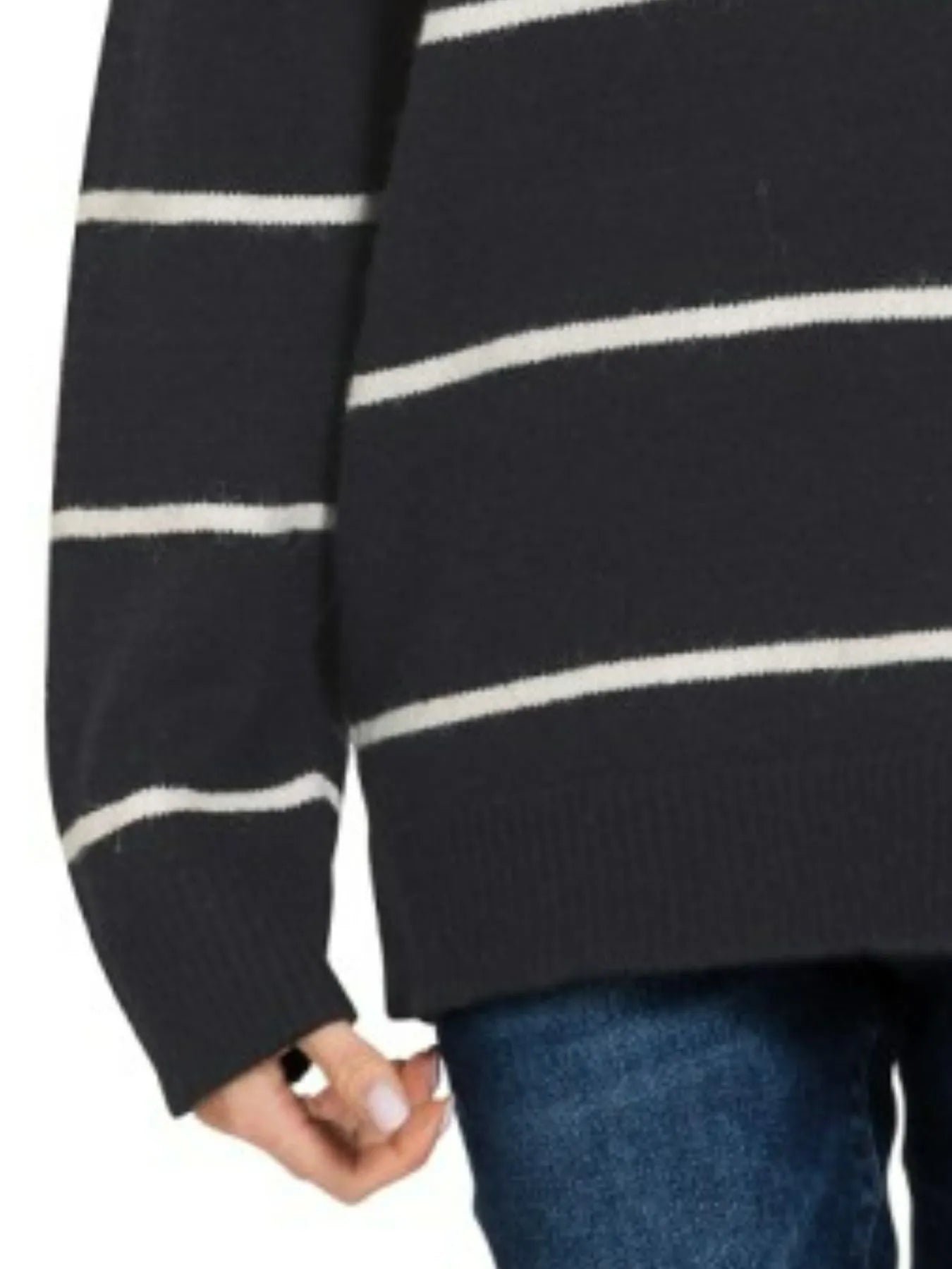 Sarah Express Women's Black White Stripe Sweater | Round Neck Oversized | Acrylic Blend | S-L