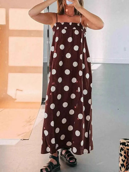Sarah Express Women's Polka Dot Spaghetti Strap Maxi Dress - Flowy Summer Dress