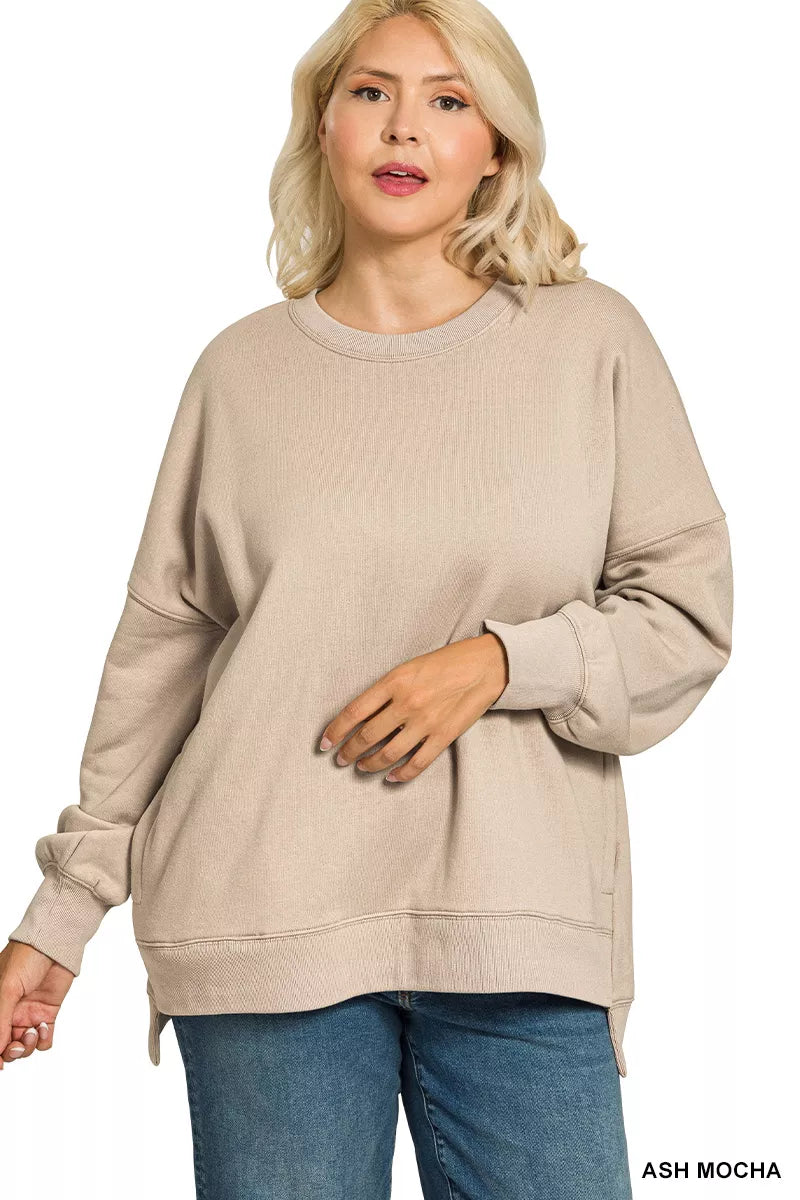 Sarah Express Women's Full Size Fleece Hi-Low Boyfriend Sweatshirt with Pockets Plus Size