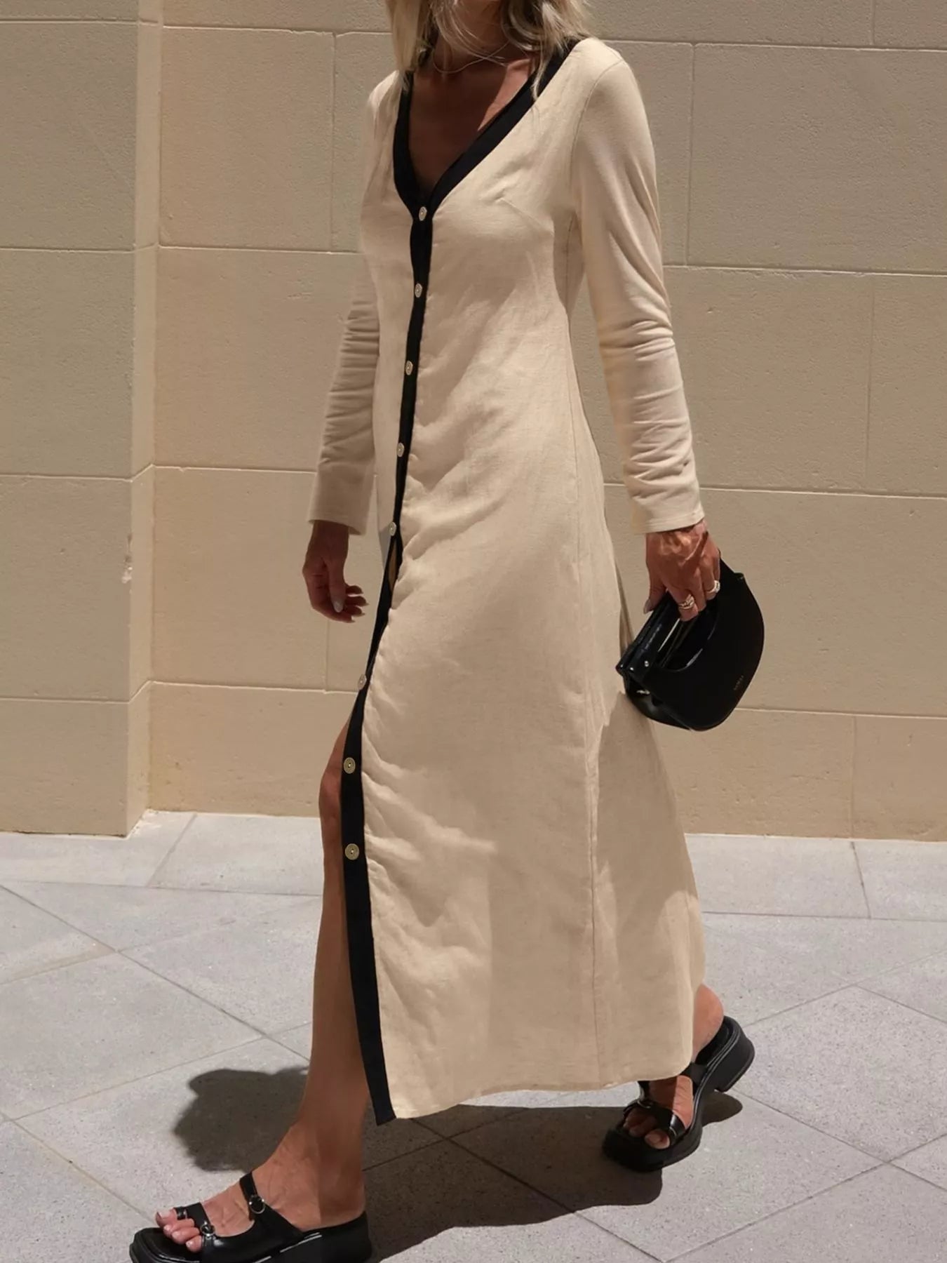 Sarah Express Women's Contrast Trim Button-Down Midi Dress